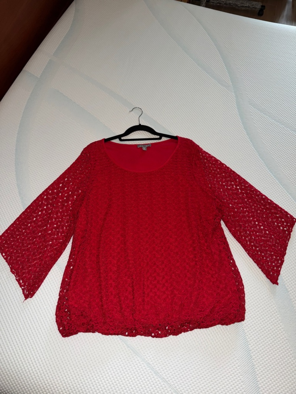 Roz & Ali Red Crochet Overlay Blouse 2X